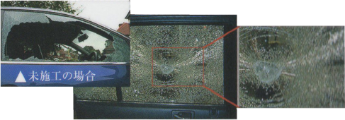 フィルム加工によるガラスの飛散防止効果で安全性も確保