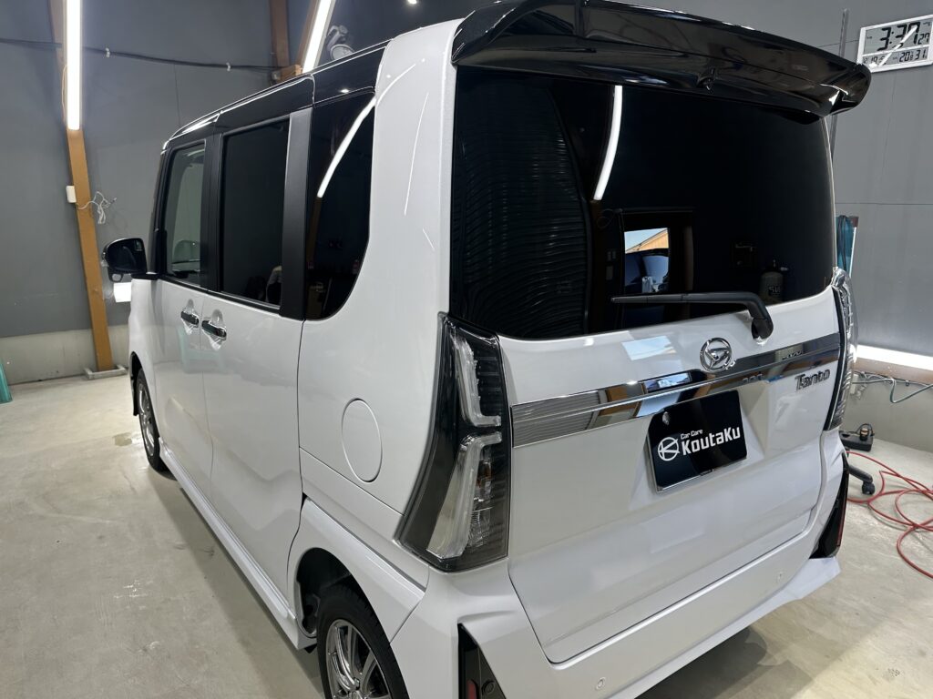 ダイハツ・タントカスタム・高機能遮熱断熱カーフィルム・鏡面磨き作業+セラミックコーティング施工事例　富山市Ｈ様