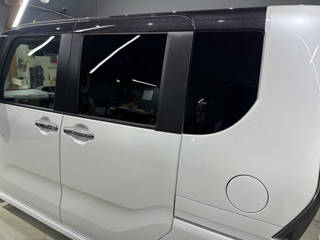 ダイハツ・タントカスタム・高機能遮熱断熱カーフィルム・鏡面磨き作業+セラミックコーティング施工事例　富山市Ｈ様