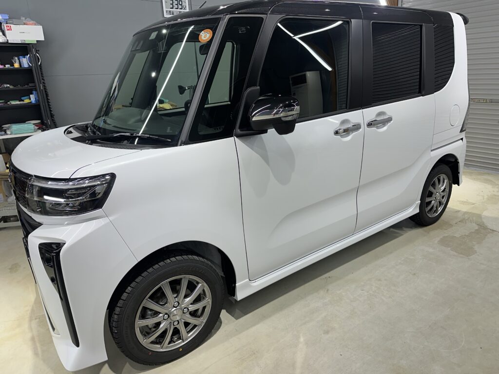 ダイハツ・タントカスタム・高機能遮熱断熱カーフィルム・鏡面磨き作業+セラミックコーティング施工事例　富山市Ｈ様